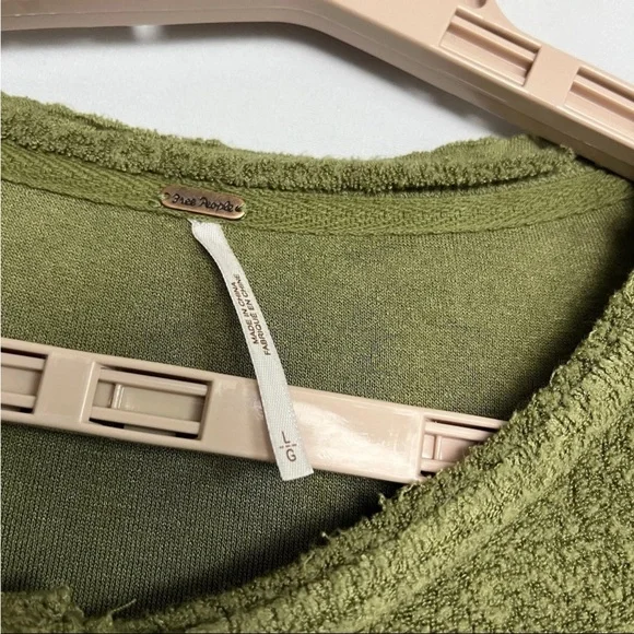 Free People Green Emma’s Henley Top Sz L Tie Waist Raw Hem LS Fairy Boho EUC - Picture 3 of 14